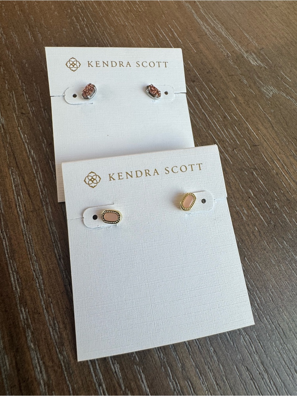 Dainty Kendra Scott Gold and Pink Druzy Stud Earrings - Set of 2